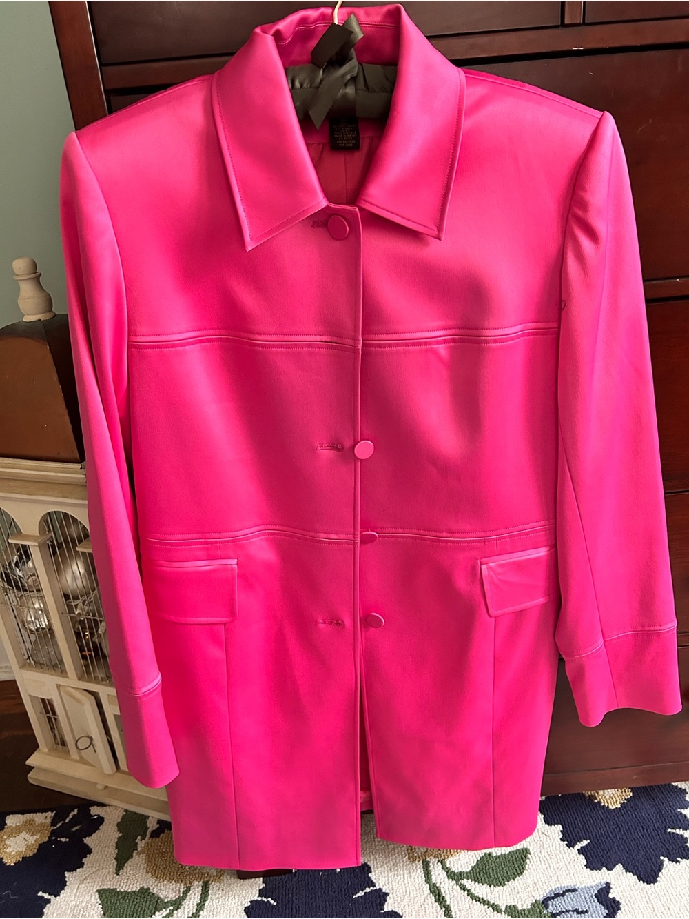 Women's Satin Hot Pink Classic Button-Front Coat